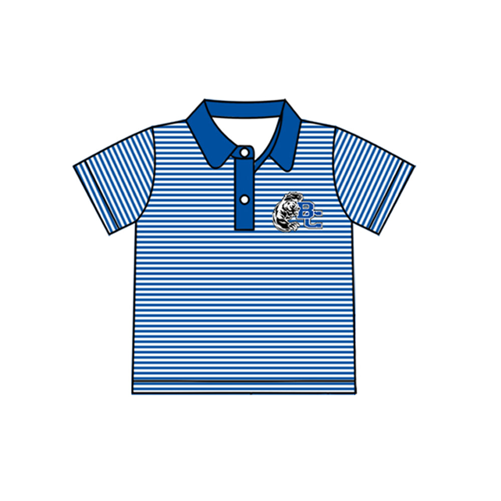 Deadline July  25custom no moq  eta 6-7weeks Blue striped short-sleeved top with striped positioning