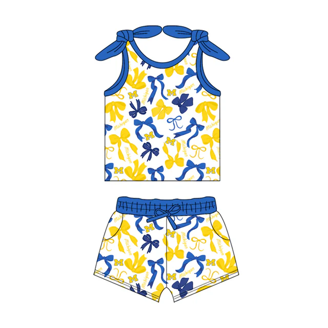 PRE ORDER Deadline July 23 custom no moq Children's boutique clothing soprt teams\ bow summer sets
