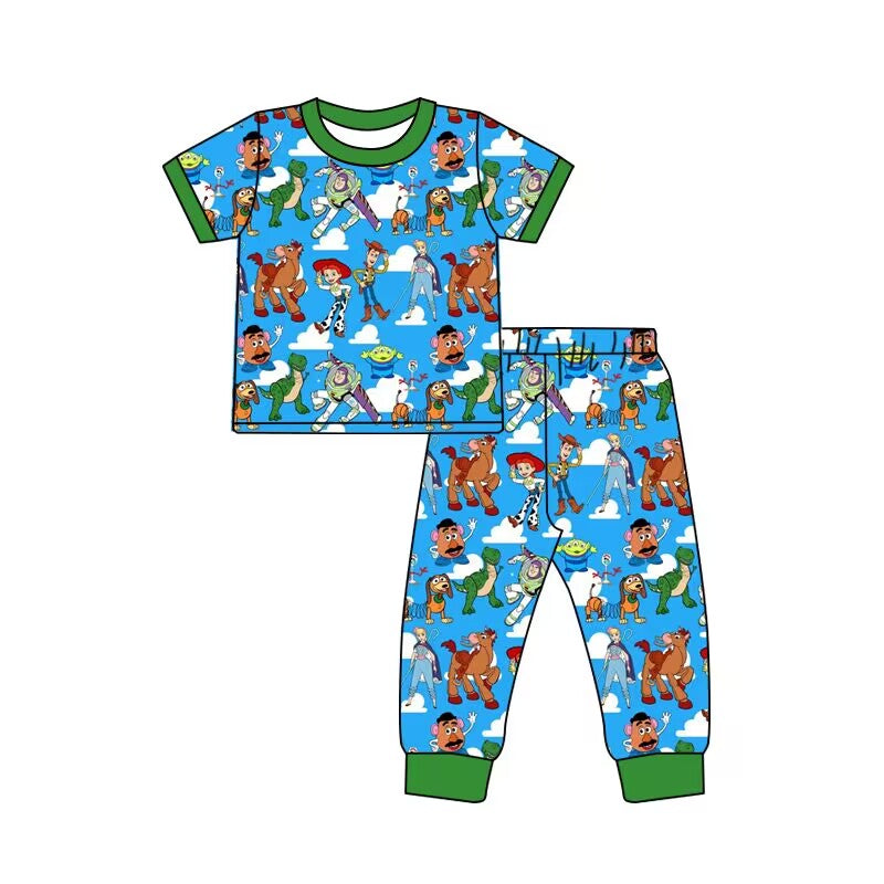 custom moq 5 eta 5-6weeks baby boys clothes cartoon toy story blue short sleeve Pants Sets