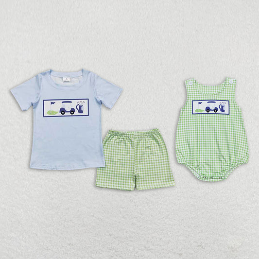 Baby girls golf print blue-green boys set and baby romper Sibling Sister Clothes Sets