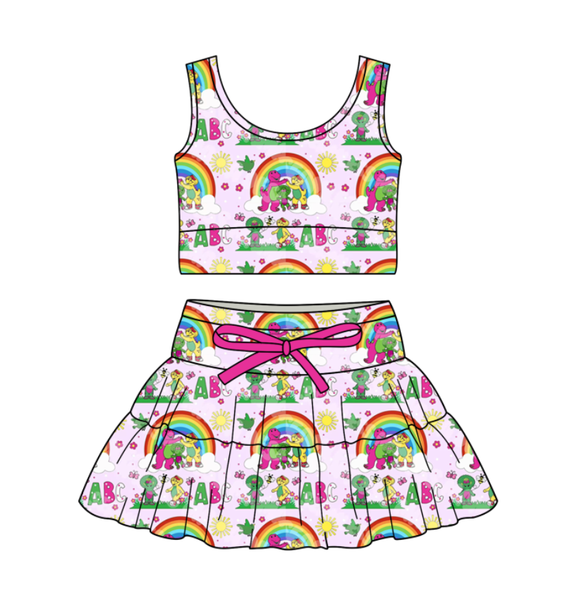 Custom moq 5 mix size milk silk baby girl clothes summer cartoon sleeveless skirts sets