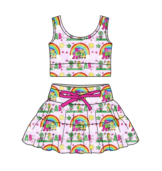 Custom moq 5 mix size milk silk baby girl clothes summer cartoon sleeveless skirts sets