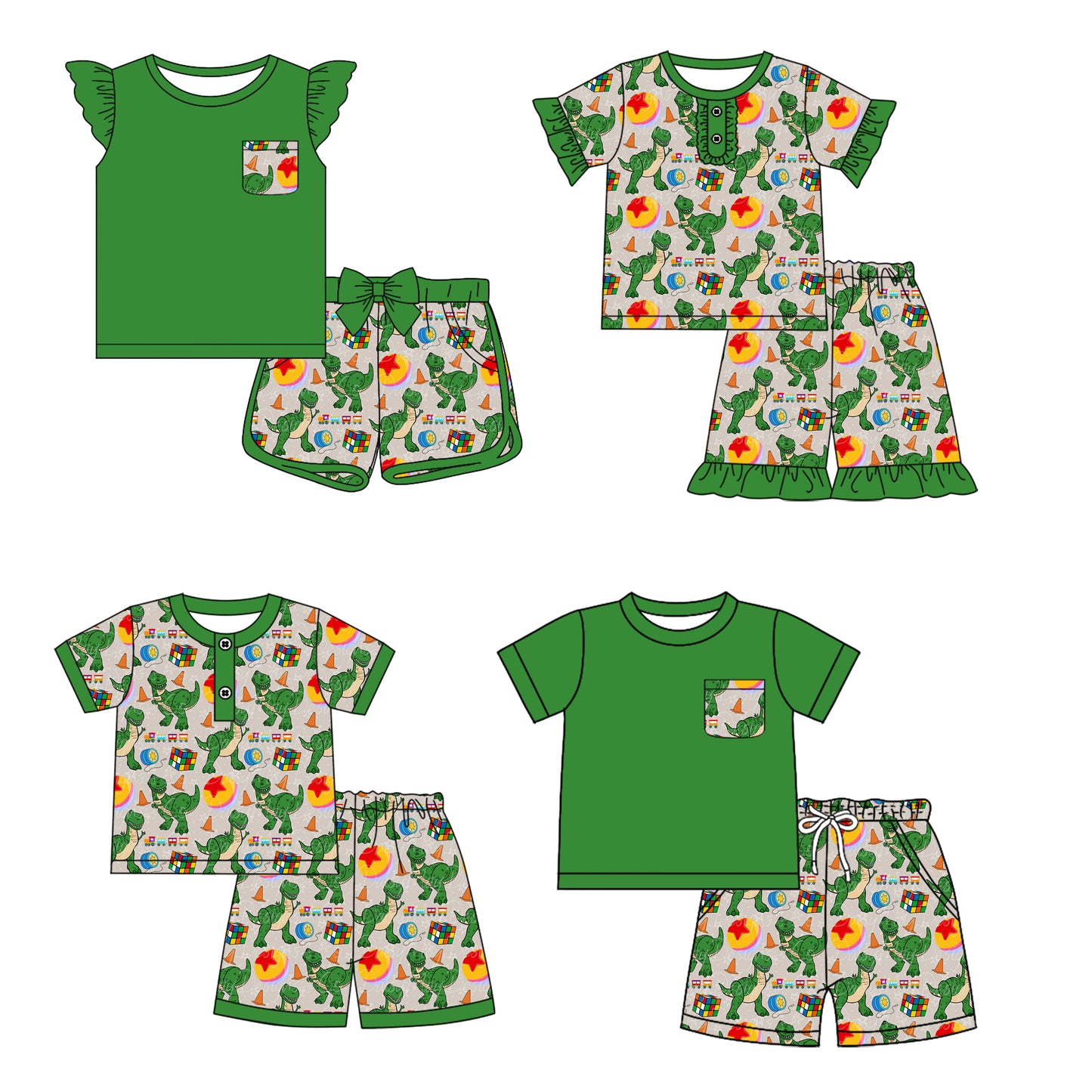 12.30 custom each style moq 5eta 4-6week Sibling Sister dinosaur baby boy short sleeve shorts sets 1 and sets 2 and set 3 match design