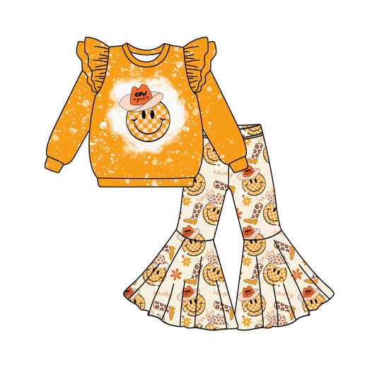 6.17 custom each style moq 5eta 4-6week Sibling Sister smiley orange baby girls sets and dress match family design