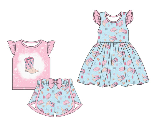 12.28 custom each style moq 5eta 4-6week Sibling Sister boots baby girl short sleeve shorts sets and dresses match design
