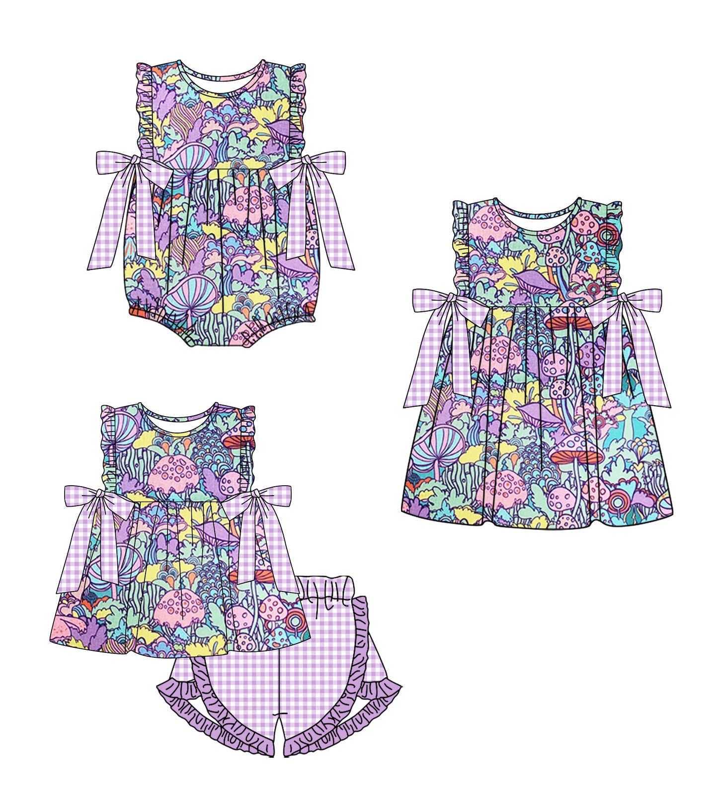 1.9 custom each style moq 5eta 4-6week Sibling Sister baby girl short sleeve shorts sets and dress and rompers match family design