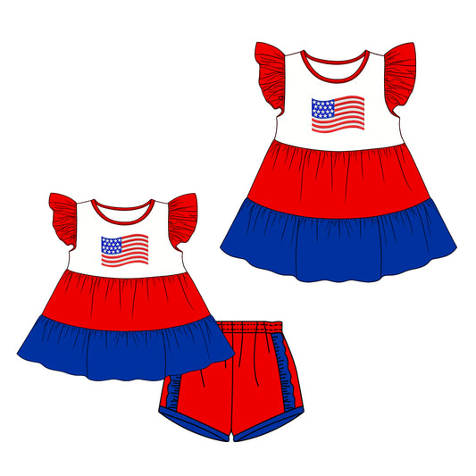 26.1.1 custom each style moq 5 eta 6-8week Sibling Sister flag baby short sleeve shorts sets and dress match design