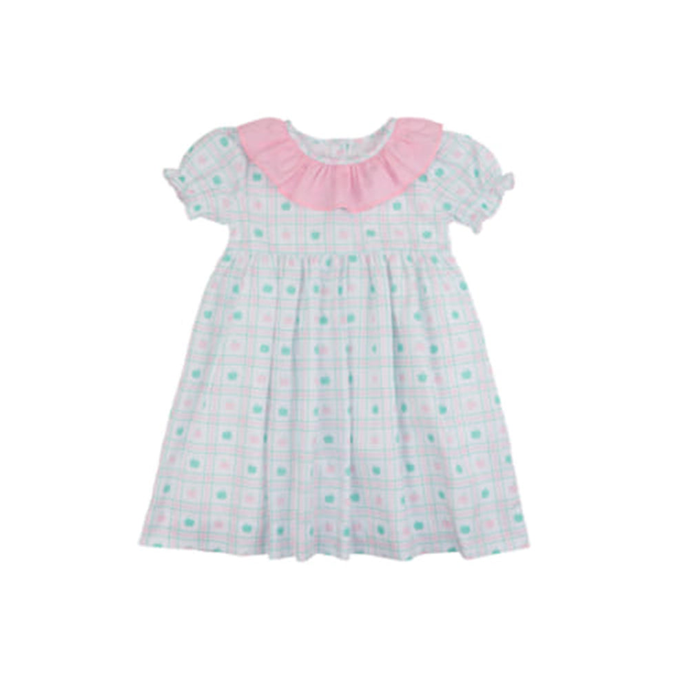 5.10custom each style moq 5eta 4-5week Sibling Sister Green pink polka dot print girls and boys outfits and dresses and baby rompers match family design