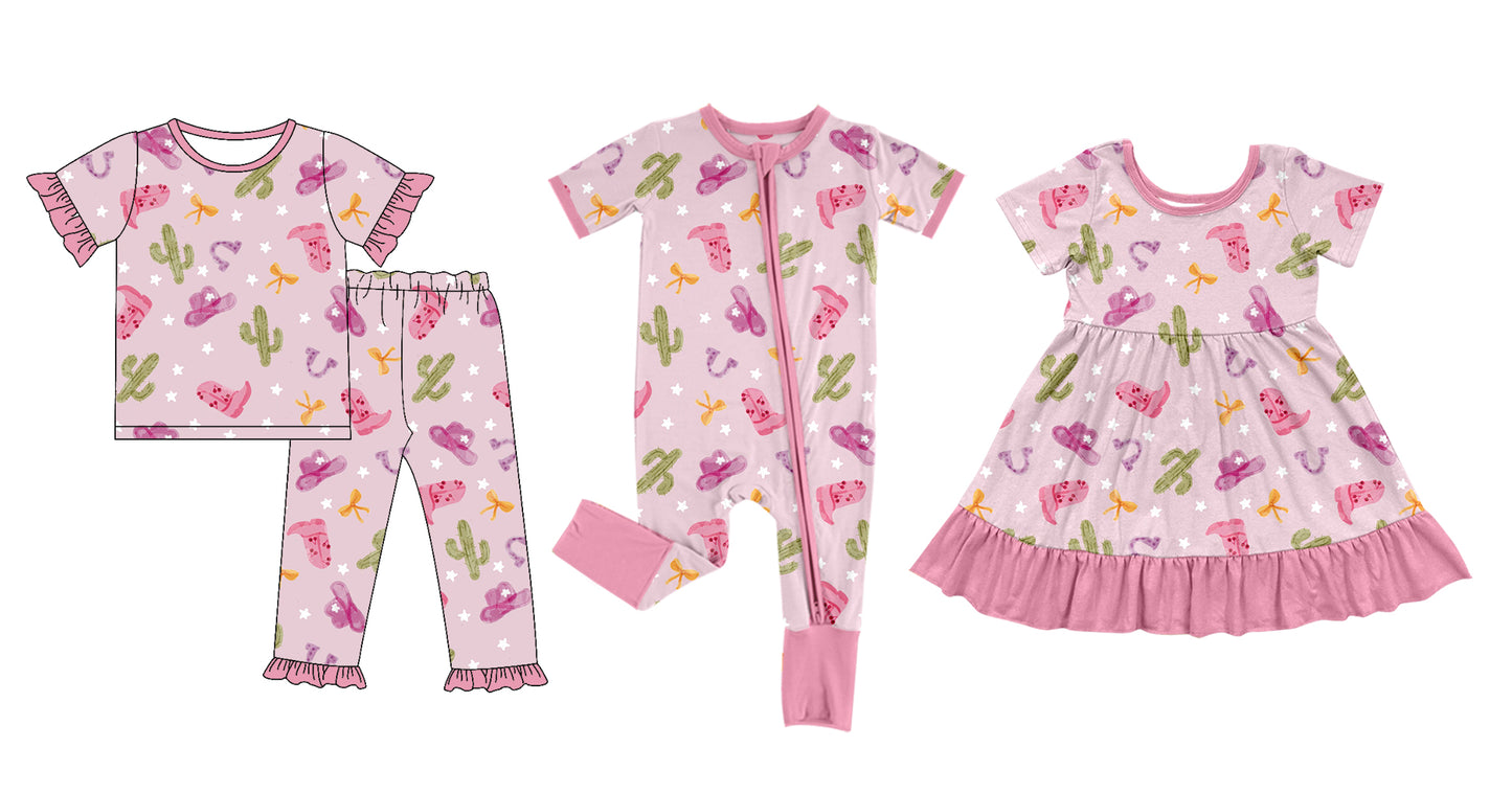25.11.28 custom each style moq 5 eta 6-8week Sibling Sisters boots hat catcus baby girl short sleeve pants sets and dress and rompers match family design