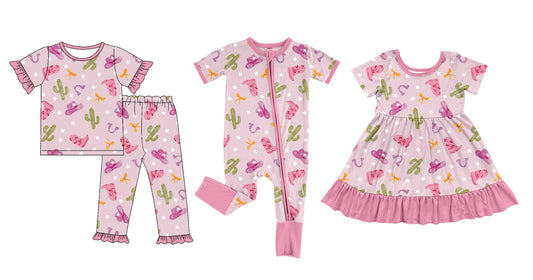 25.11.28 custom each style moq 5 eta 6-8week Sibling Sisters boots hat catcus baby girl short sleeve pants sets and dress and rompers match family design