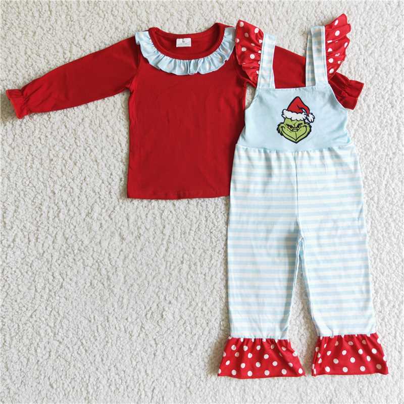 Baby Girls boys solid color top with cartoon print overalls Family siblings set