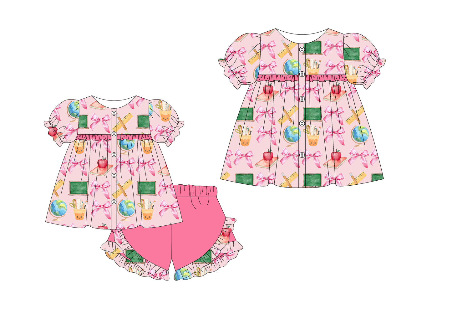 1.8 custom each style moq 5eta 4-6week Sibling Sister bow baby girl short sleeve shorts sets and dresses match design