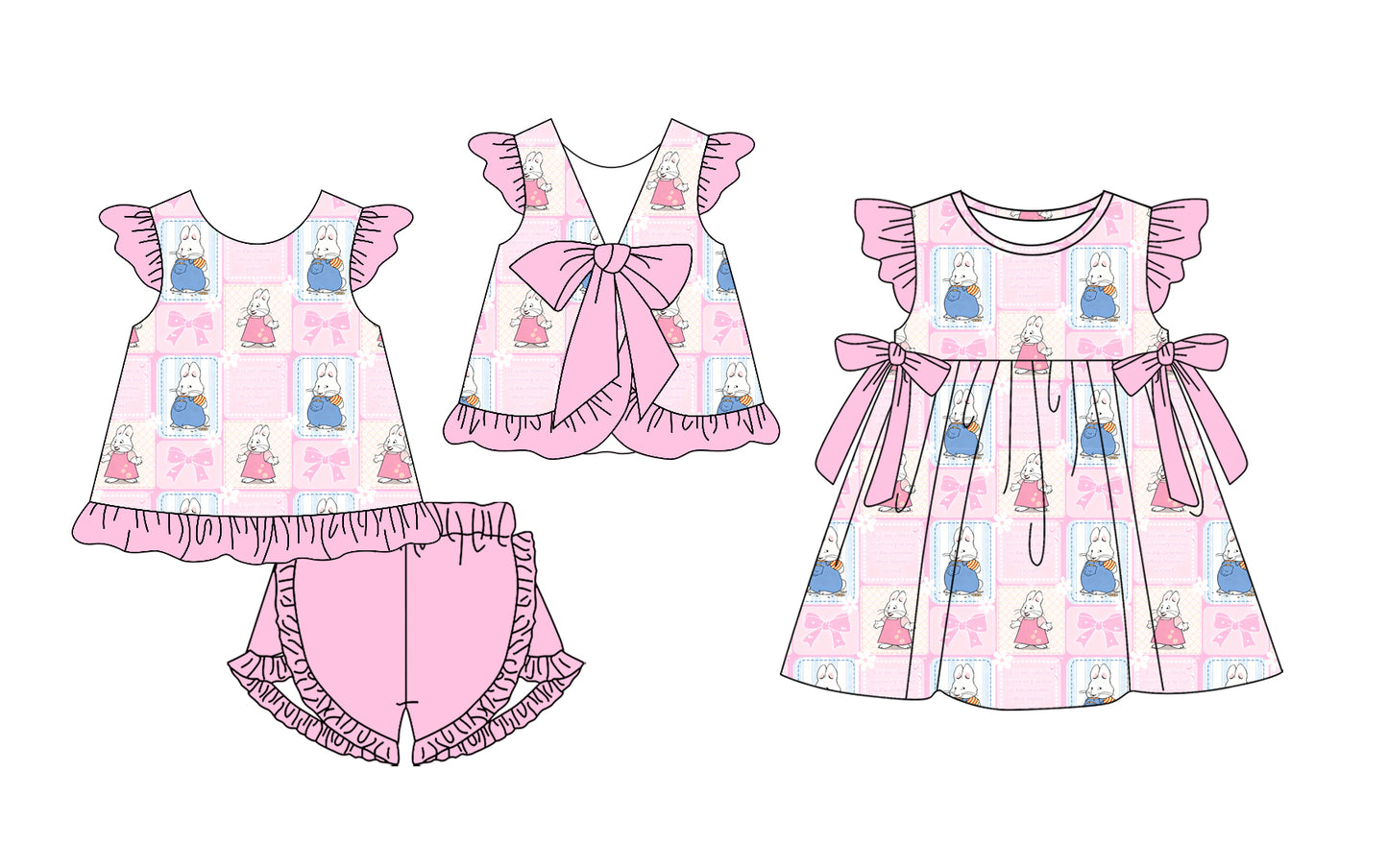 25.11.27 custom each style moq 5 eta 6-8week Sibling Sister easter baby short sleeve shorts sets and dress match design