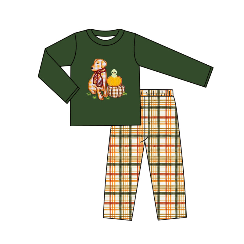 5.7custom each style moq 5eta 4-5week Sibling Sister dog and Pumpkin Chicken prints green girls and boys outfits and baby romper match family design