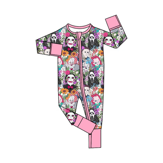 5.2custom each style moq 5eta 4-5week Sibling Sister Halloween cartoon character prints pink girls set and dress and baby romper and backpack match family design