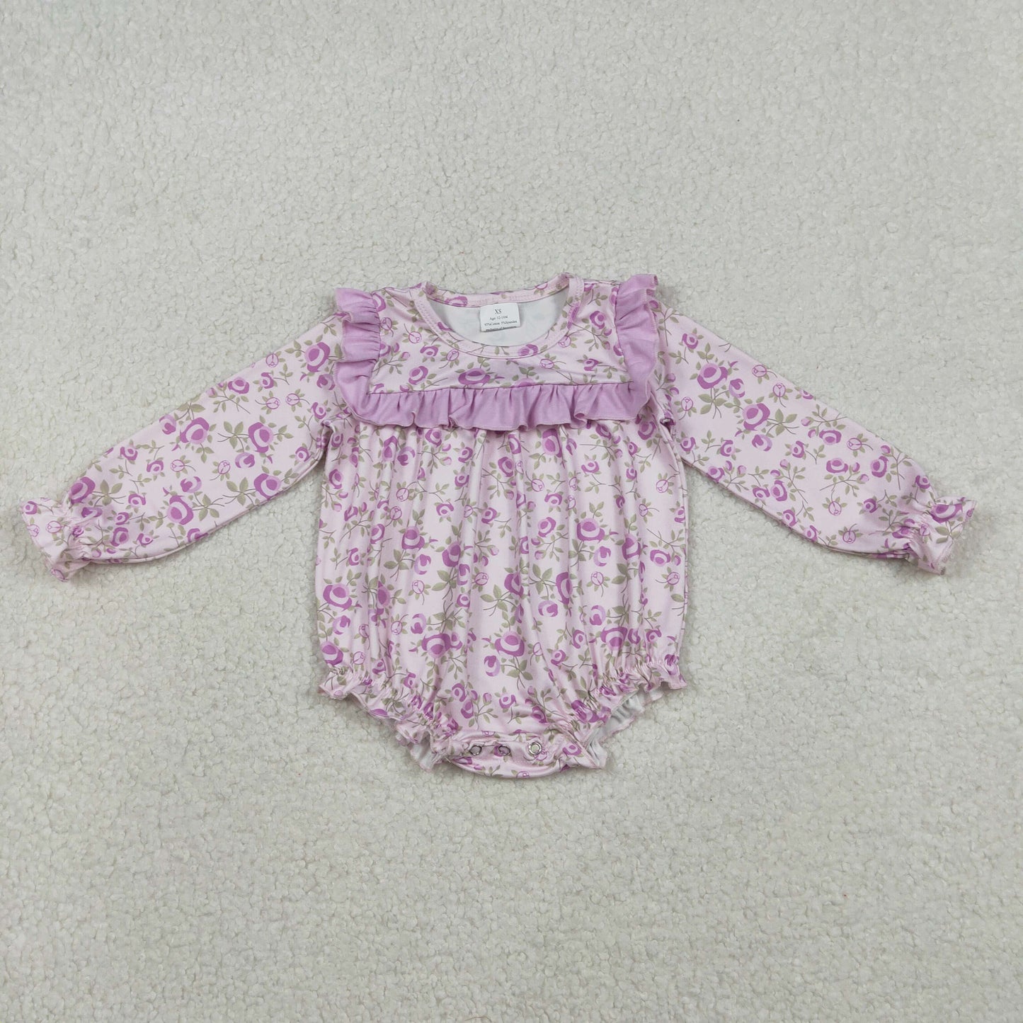 RTS NO MOQ（In Stock) Floral and Leaf Purple Lace Long-Sleeve Jumpsuit