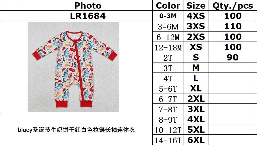 RTS NO MOQ ETA 5/7days arrived LR1684 bluey Christmas milk biscuits red and white zipper long-sleeved jumpsuit