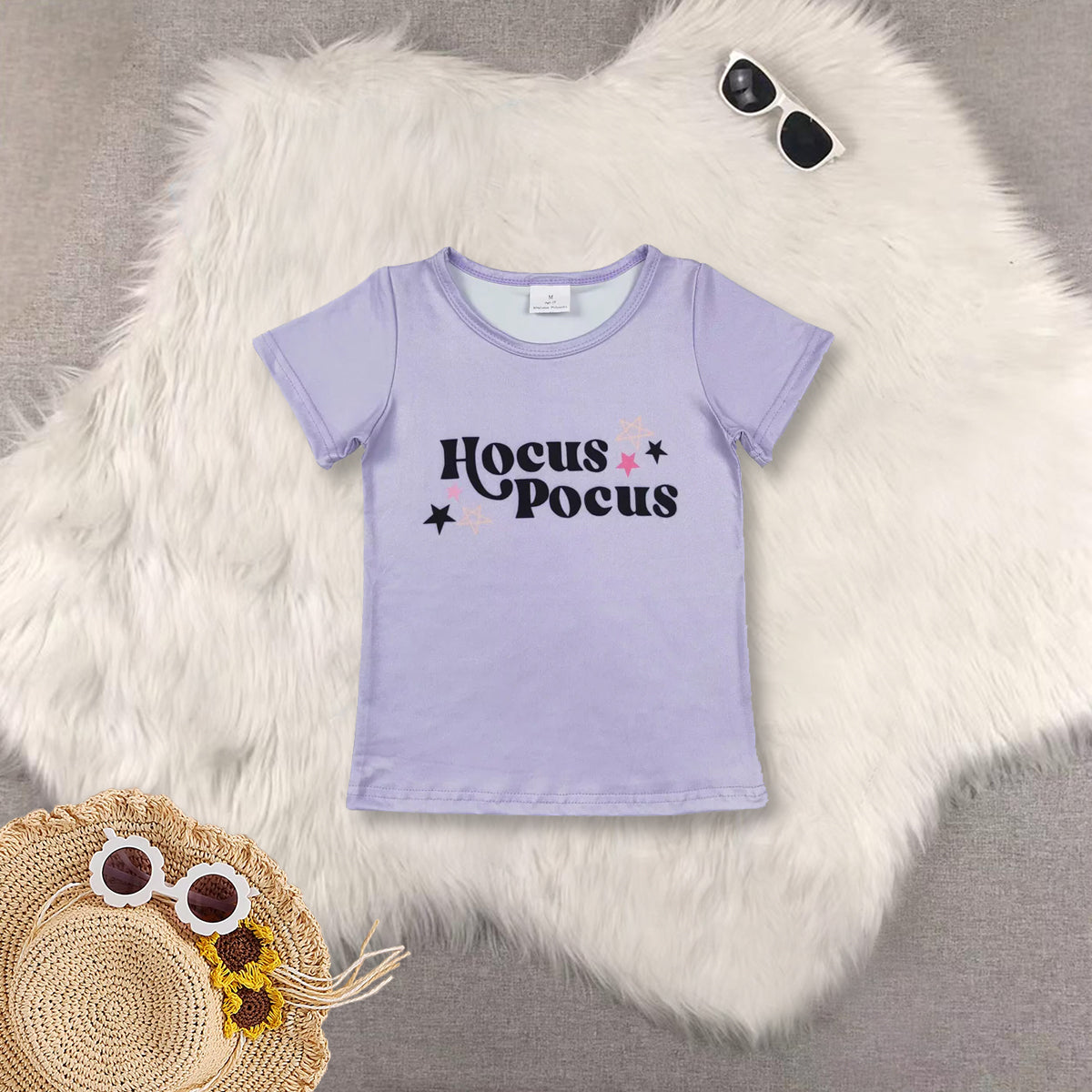 RTS NO MOQ Sibling baby girls clothes hocus purple short sleeve short skirts sets and Top and yoga skirts