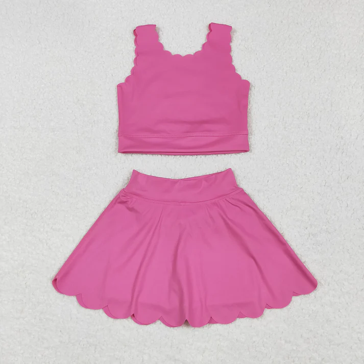 RTS NO MOQ Sibling baby Girls clothes yoga short sleeve Clothes skirts Sets