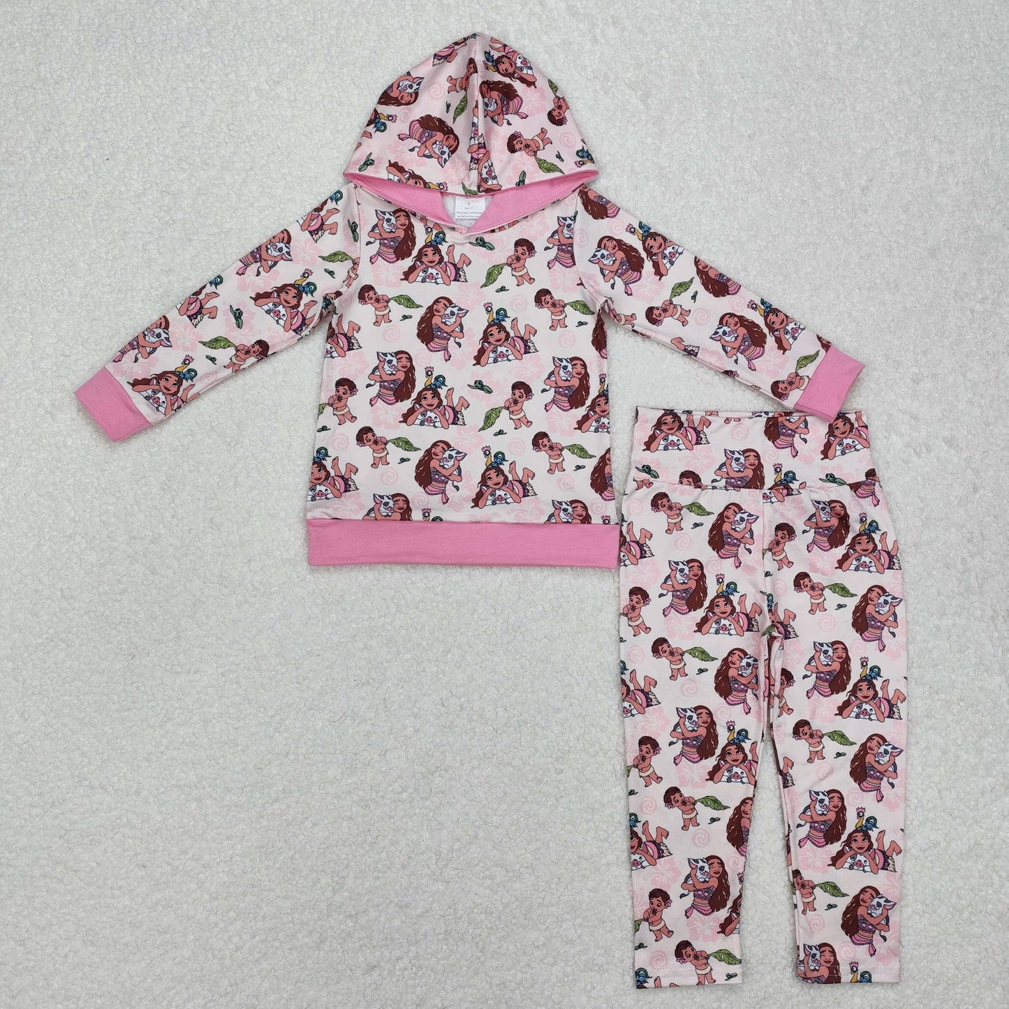 RTS NO MOQ ETA 5/7days Arrived GLP2233 cartoon princess pink hooded long-sleeved trousers set