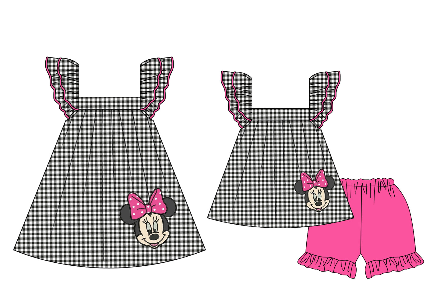 2.12 custom each style moq 5eta 4-6week Sibling Sister minnie baby girl short sleeve shorts sets and dresses match design