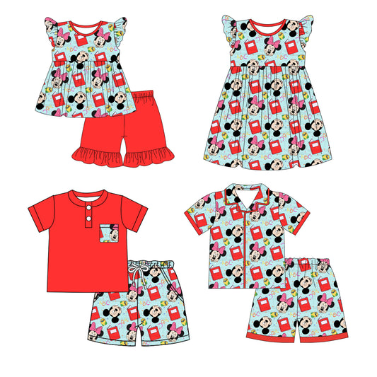 1.3 custom each style moq 5eta 4-6week Sibling Sister mickey baby boy short sleeve shorts sets 1 and sets 2 and set 3 and dress match design