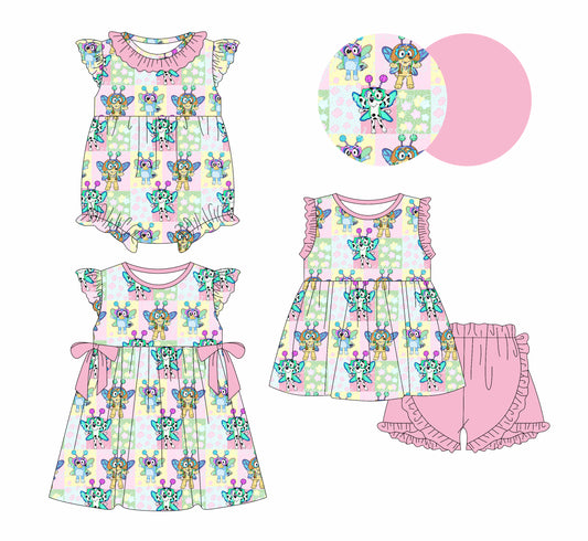 12.30 custom each style moq 5eta 4-6week Sibling Sister cartoon dog baby girl short sleeve shorts sets and dress and rompers match family design
