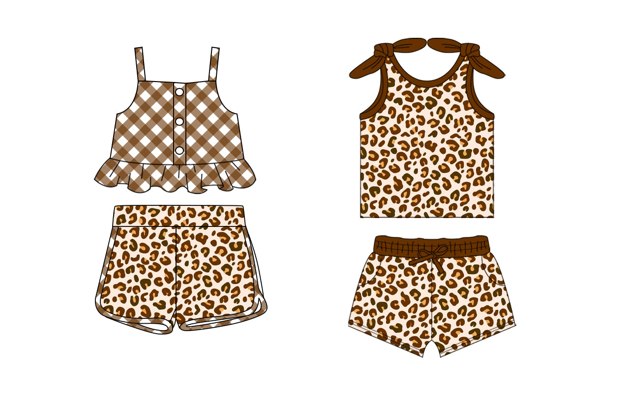 2.8 custom each style moq 5eta 4-6week Sibling Sister leopard baby girls short sleeve shorts sets and set 2 match design