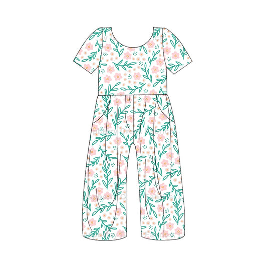 5.1custom each style moq 5eta 4-5week spring willow-leaves peach-blossom prints white jumpsuits