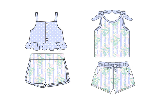 1.21 custom each style moq 5eta 4-6week Sibling Sister floral bow baby girls short sleeve shorts sets and jumpsuit match design