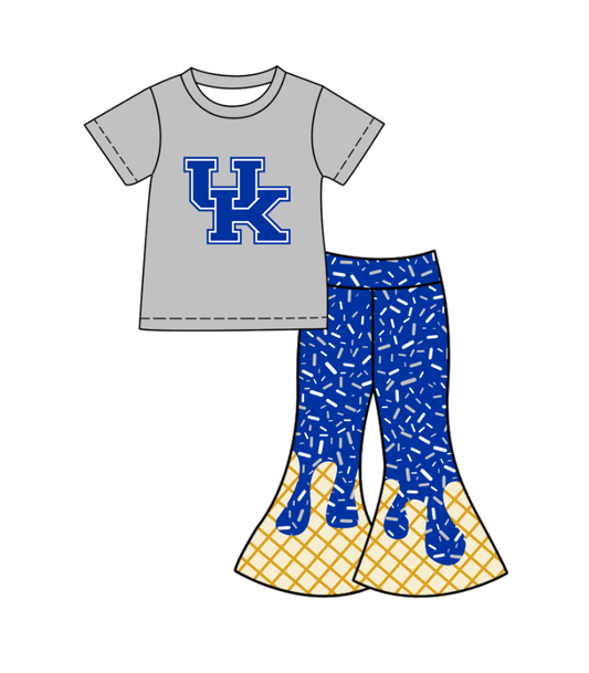 Custom moq 5 mix size milk silk summer teams baby girls clothes gray and blue short sleeve pants sets-25.11.25