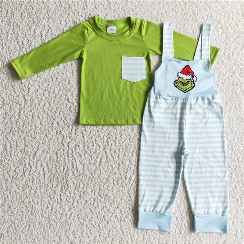 Baby Girls boys solid color top with cartoon print overalls Family siblings set