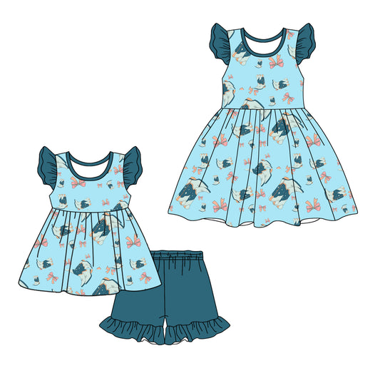 12.28 custom each style moq 5eta 4-6week Sibling Sister boots baby girl short sleeve shorts sets and dresses match design