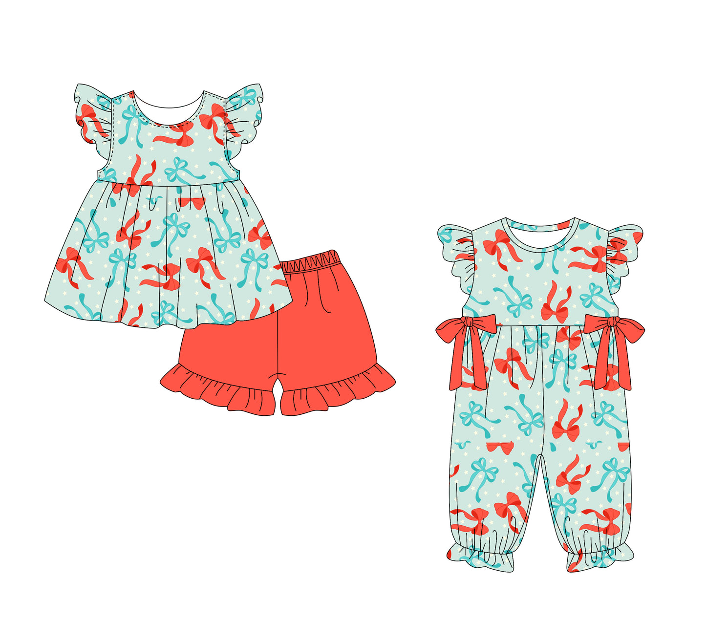 1.15 custom each style moq 5eta 4-6week Sibling Sister bow baby girl sets and boy romper match family design