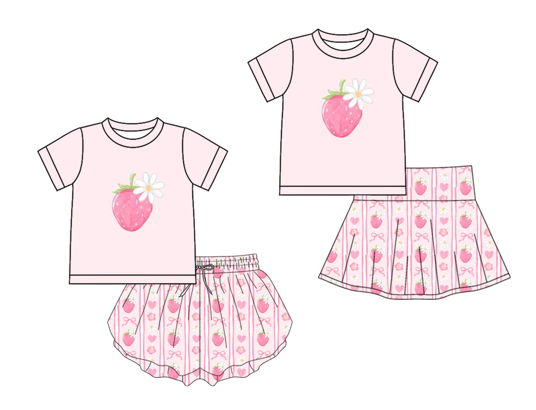 25.11.26 custom each style moq 5 eta 6-8week Sibling Sisters strawberry floral baby girl clothes short sleeve shorts sets 2 match family design