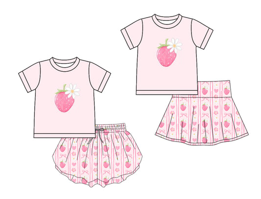 25.11.26 custom each style moq 5 eta 6-8week Sibling Sisters strawberry floral baby girl clothes short sleeve shorts sets 2 match family design