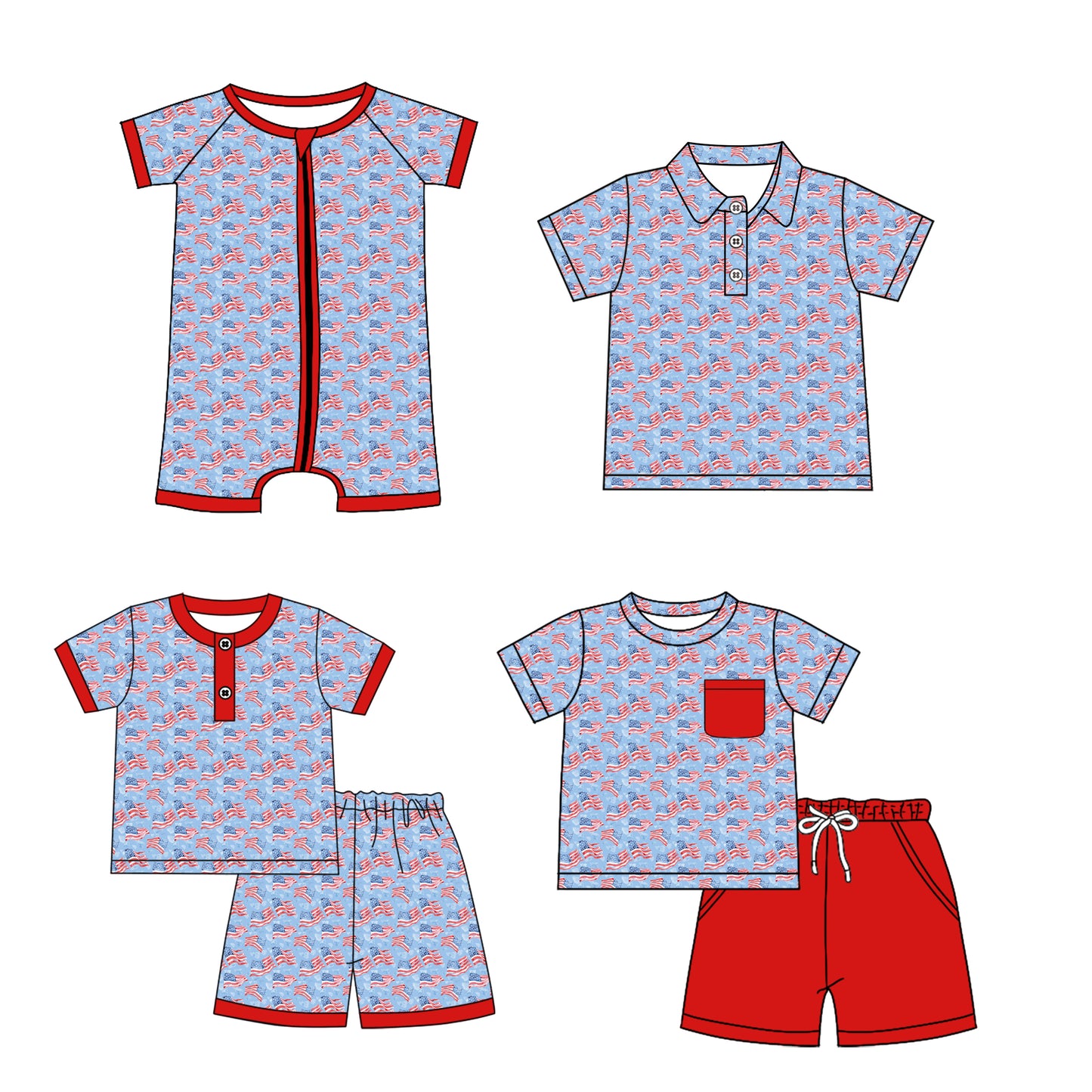 1.14 custom each style moq 5eta 4-6week Sibling Sister flag baby girl sets 1 and sets 2 and boy rompers and top match family design