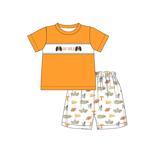 custom moq 5 eta 6-7weeks Summer orange short-sleeved shorts suit