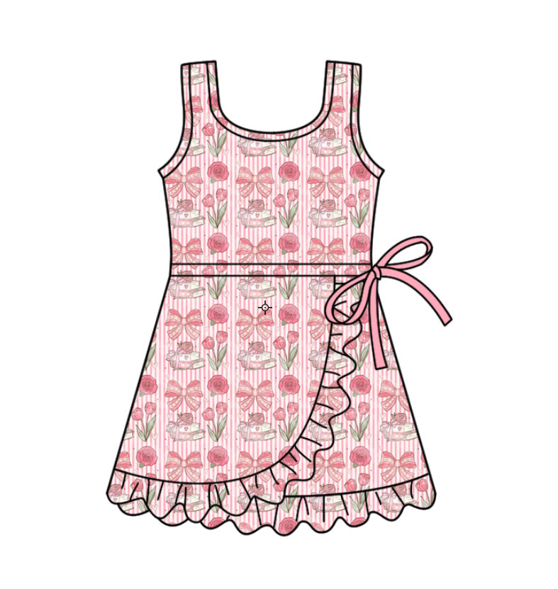 Custom moq 5 mix size milk silk baby girl clothes summer bow floral sleeveless dress