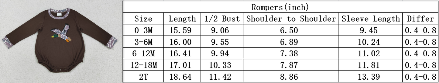 RTS NO MOQ（In Stock) LR2310 Embroidered camouflage duck brown long-sleeved jumpsuit