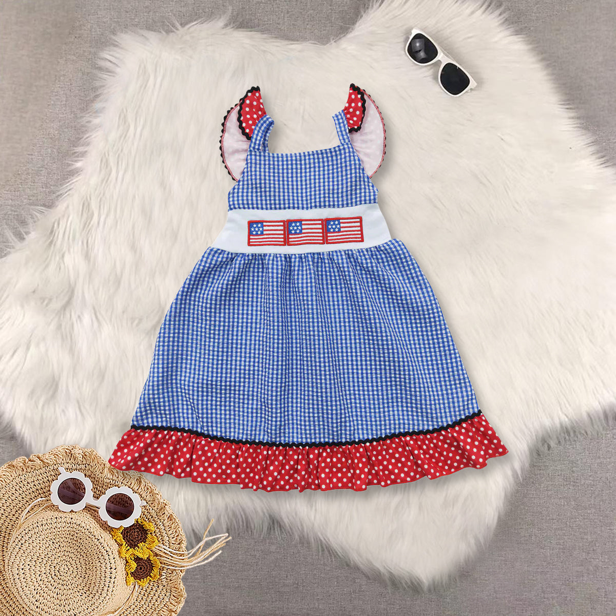 RTS baby girls clothes 4th of july short Sleeve dress