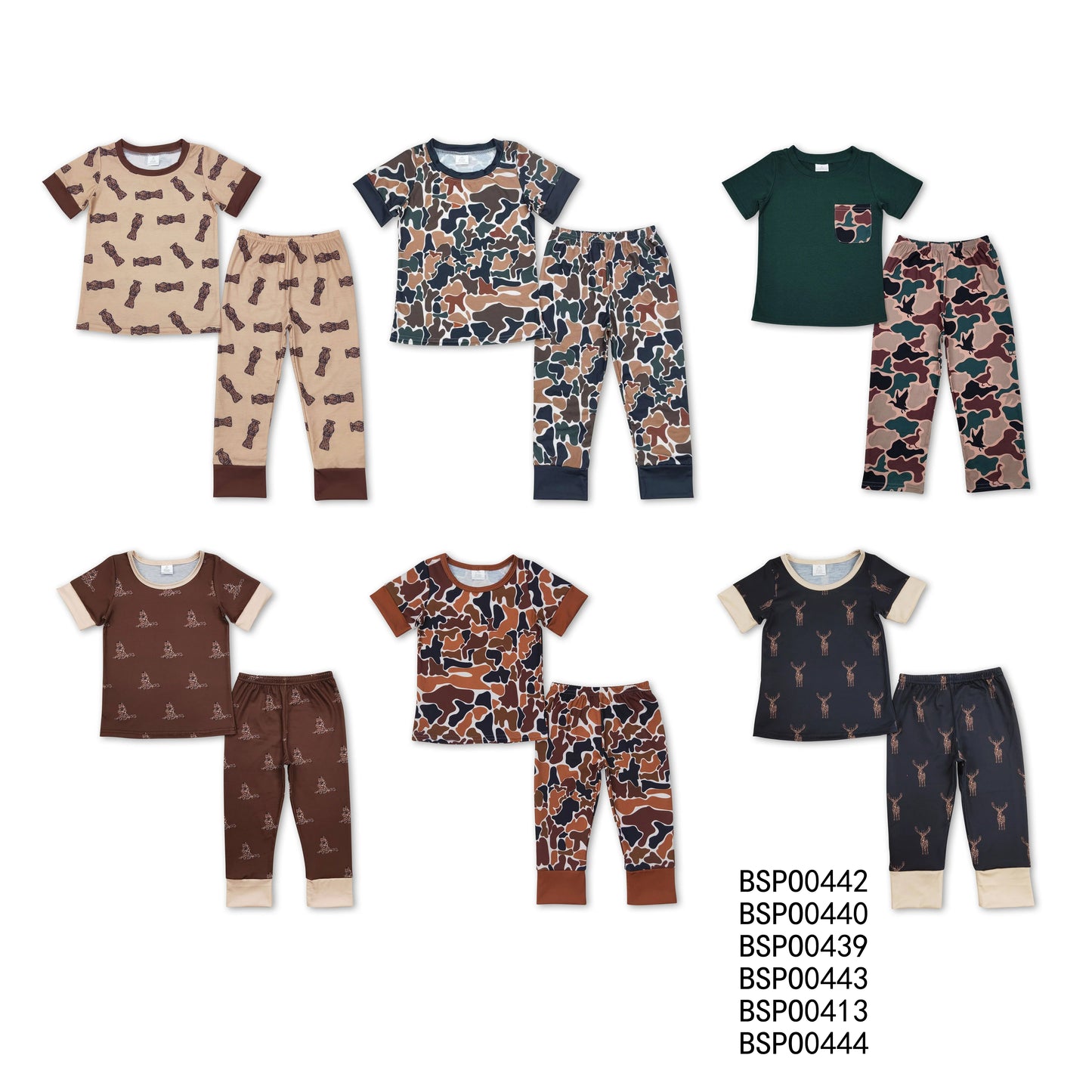 RTS NO MOQ Baby Boys Dark Camouflage Short Sleeve Pants Set
