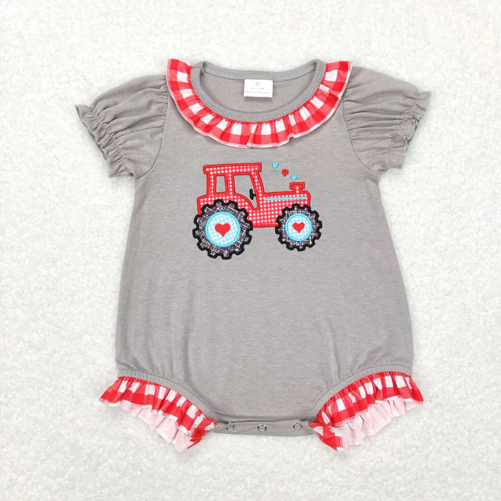 Baby Girls Boys Valentines Tractor Designs Rompers Sibling Clothing Sets