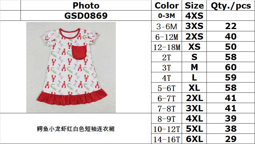 GSD0869 Crocodile Crayfish Red and White Short Sleeve Dress