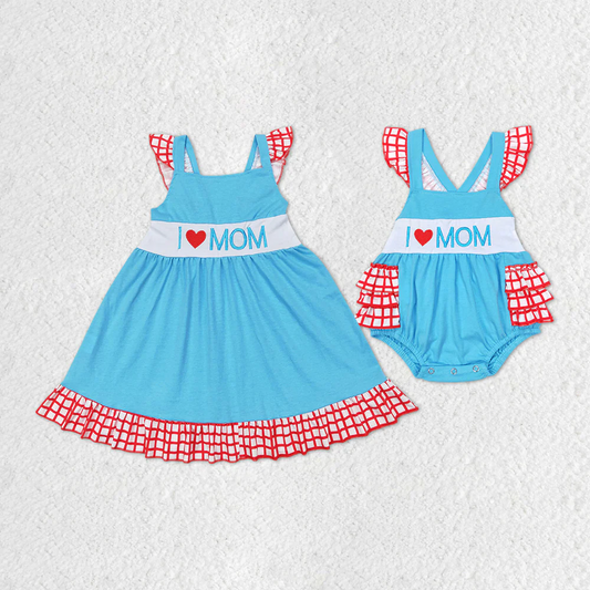 Baby Girls Toddler I Love Mom Flutter Sleeve Sibling Designs