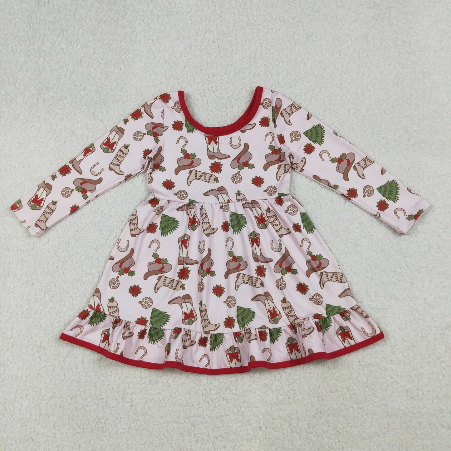 RTS NO MOQ（In Stock) GLD1274 Pink long-sleeved dress with Christmas tree boots and hat