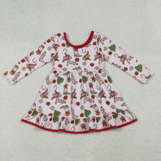 RTS NO MOQ（In Stock) GLD1274 Pink long-sleeved dress with Christmas tree boots and hat