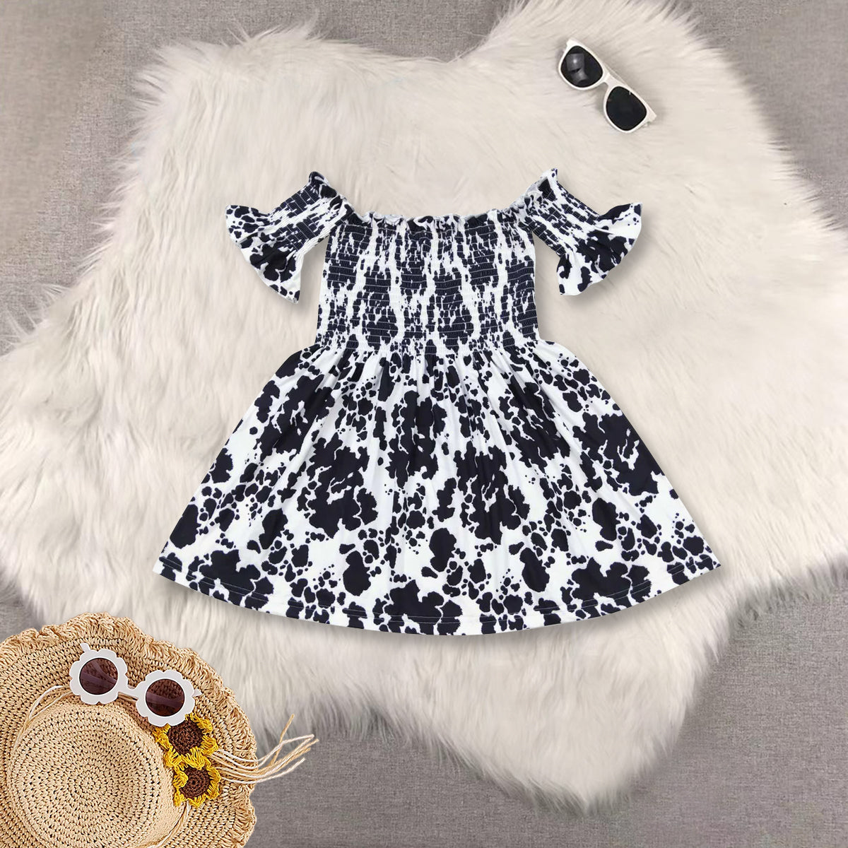 RTS NO MOQ baby girls clothes ink pattern short sleeve dress cycle shorts sets