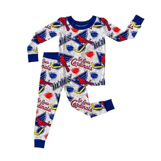 custom moq 5 eta 5-6weeks baby boys clothes blue long Sleeve pants pajama Set