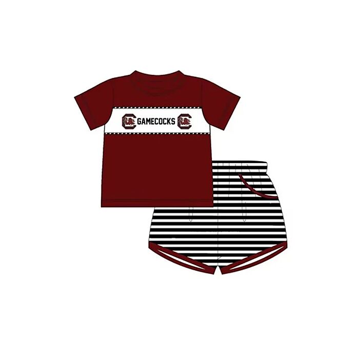 baby boys clothes team toddler brick red top striped shorts summer outfit